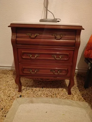 Mesita de noche antigua madera y mármol