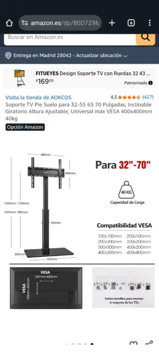 Soporte TV AOHCOS Negro