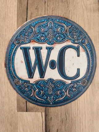 Placa Decorativa WC Vintage Azul