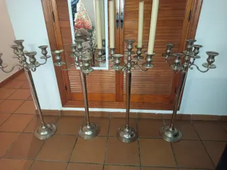 4 Candelabros de Metal Plateado 5 Brazos
