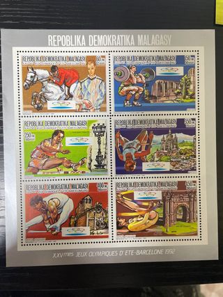 Hoja 6 Sellos Madagascar 92 Juegos Olímpicos