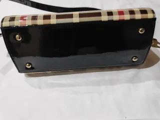 Bolso charol cuadros beige multicolor