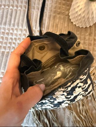 Bolso vintage piel flecos beige/negro