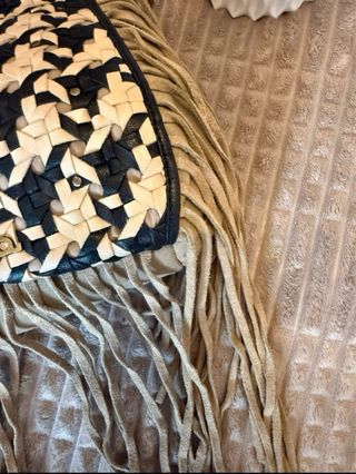 Bolso vintage piel flecos beige/negro