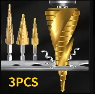 Juego de brocas escalonadas HSS – 3 piezas (metal,