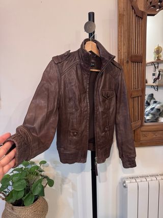 Chaqueta cazadora de cuero marrón S Massimo Dutti