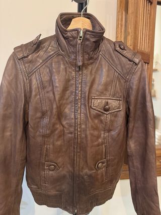 Chaqueta cazadora de cuero marrón S Massimo Dutti