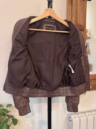 Chaqueta cazadora de cuero marrón S Massimo Dutti