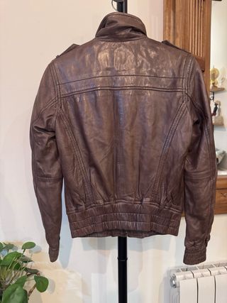 Chaqueta cazadora de cuero marrón S Massimo Dutti