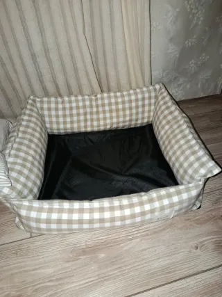 Cama perro/gato cuadros algodón y lino Talla M