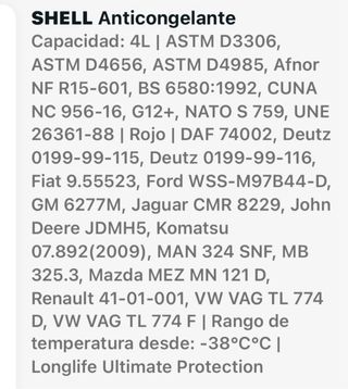 Anticongelante Shell Longlife -38°C 4L
