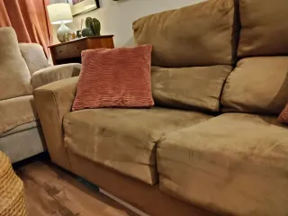 Sofá de 2 plazas marrón y rosa