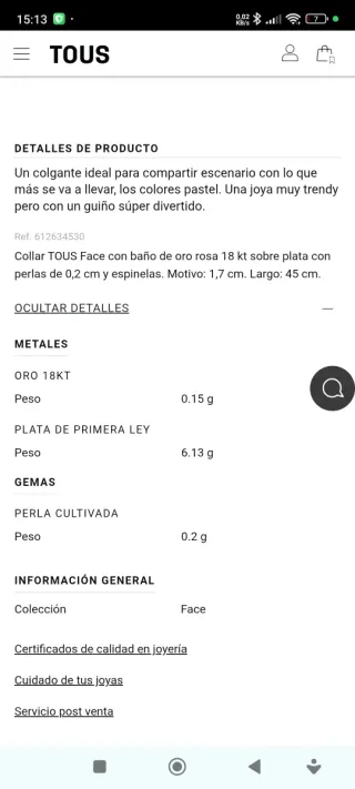 Colgante y cadena Tous oso perlas en plata