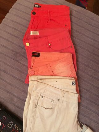 Lote 4 Pantalones Mujer Rosas y Beige