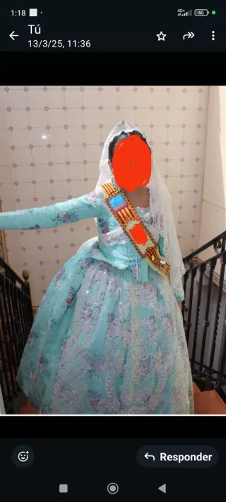 Traje Fallera Niña 6-9 años,azul agua marina.