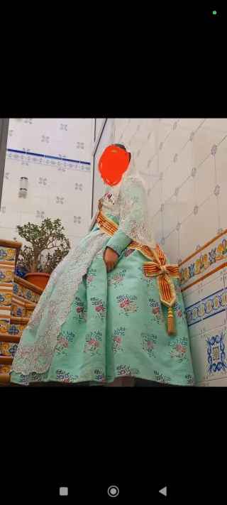 Traje Fallera Niña 6-9 años,azul agua marina.