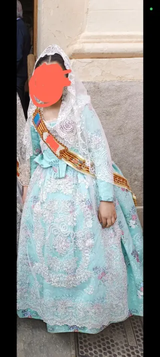 Traje Fallera Niña 6-9 años,azul agua marina.