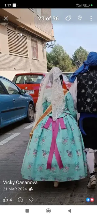 Traje Fallera Niña 6-9 años,azul agua marina.