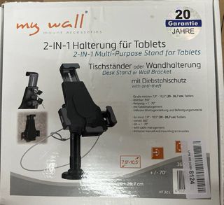my wall HT32L \- Soporte Universal para Tablet 2 en 1, con protección antirrobo, para Montaje en Pared o como Soporte de Mesa, Apto para la mayoría de Dispositivos de 7,9 a 10,5 Pulgadas