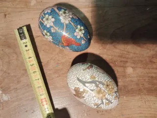 2 Huevos Decorativos Metal Japón