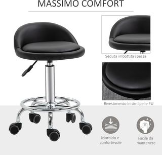 Conjunto de 2 Taburetes Giratorios con Ruedas para Peluqueros y Esteticistas, Altura Regulable, Acolchado, Piel PU, Negro