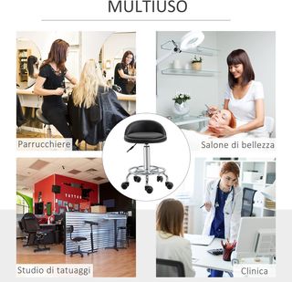 Conjunto de 2 Taburetes Giratorios con Ruedas para Peluqueros y Esteticistas, Altura Regulable, Acolchado, Piel PU, Negro