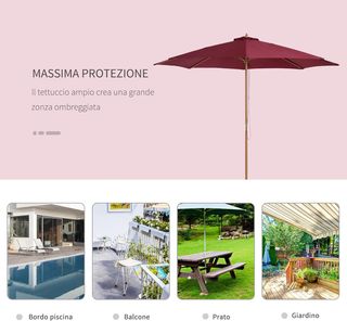 Outsunny, Ombrellone in Legno, 300 Cm, Ombrellone da Giardino, Balcone, in Bambù