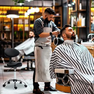 Taburete con Ruedas y Respaldo Ajustable en Altura, Taburete de Esteticista Giratorio 360° en Cuero Sintético, Silla de Silla para Maquillaje, Salón y Peluquería, Negro