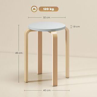 Set di 4 Sgabelli Impilabili Rotondi, Sgabello in Legno Moderno con Base Antiscivolo, Sedie Impilabili Senza Schienale con Gambe Curve per Cucina, Bar, Sala da Pranzo, Ufficio, Ø40X45 Cm, Grigio