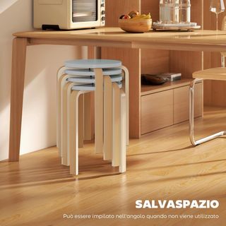 Set di 4 Sgabelli Impilabili Rotondi, Sgabello in Legno Moderno con Base Antiscivolo, Sedie Impilabili Senza Schienale con Gambe Curve per Cucina, Bar, Sala da Pranzo, Ufficio, Ø40X45 Cm, Grigio