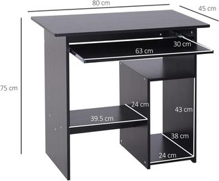 Escritorio Ahorrador de Espacio para Casa y Oficina, Escritorio Moderno para Computadora, Soporte para PC, Estante para CPU y Bandeja Extraíble para Teclado en Madera, 80X45X75Cm, Negro