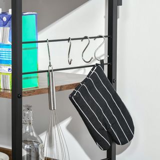 Mobile per microonde con 4 ripiani e 4 ganci, mobile da cucina in acciaio e legno 60X40X125Cm, Marrone Rustico