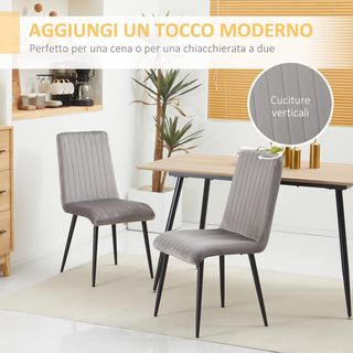 Set de 2 Sillas de Comedor Tapizadas en Tejido Efecto Terciopelo, Sillas de Cocina con Patas de Acero y Diseño Ahorra Espacio, 43X58X90 Cm, Gris y Negro
