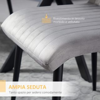 Set de 2 Sillas de Comedor Tapizadas en Tejido Efecto Terciopelo, Sillas de Cocina con Patas de Acero y Diseño Ahorra Espacio, 43X58X90 Cm, Gris y Negro