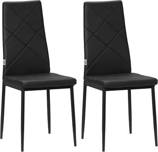 Set di 2 sedie da pranzo in similpelle, sedie da cucina con schienale alto con cuciture a diamante e piedi in acciaio, sedia moderna per cucina, camera da letto, ufficio e soggiorno, nero