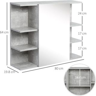 Armario Espejo de Baño de Pared, Mueble Colgante Moderno con Puerta y Estantes de Madera, 80X19.8X64Cm, Gris