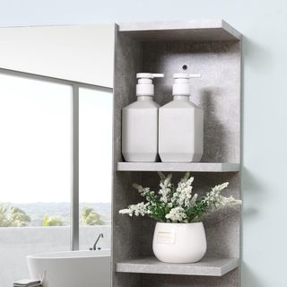 Armario Espejo de Baño de Pared, Mueble Colgante Moderno con Puerta y Estantes de Madera, 80X19.8X64Cm, Gris