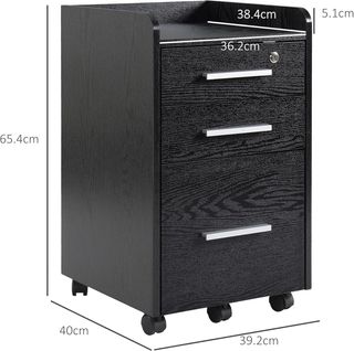 Archivador De Oficina Con 3 Cajones, 5 Ruedas, Cajonera De Oficina Con Cerradura Y 2 Llaves para Carta/Legal/Formato A4, Armario Vertical para Estudio, 39.2X40X65.4 Cm, Negro