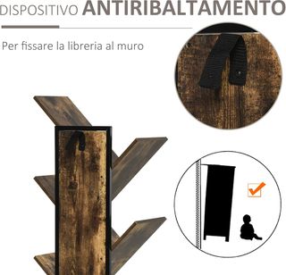 Librería en Árbol de Madera, Estante Ahorrador de Espacio en Columna con 10 Estantes en Estilo Industrial, 50X28X142Cm