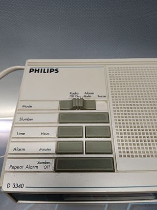 reloj despertador, Sintonizador de radio vintage Philips D 3340 in Time, 2 bandas, FM/AM, 80s ,blanco