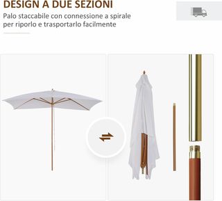 Sombrilla De Jardín 2X3 M Con Cuerda Y Ventilación, Sombrilla De Exterior Con 6 Varillas De Madera, Bambú Y Poliéster 180G/㎡, Para Patio, Terraza Y Balcón