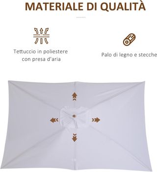 Sombrilla De Jardín 2X3 M Con Cuerda Y Ventilación, Sombrilla De Exterior Con 6 Varillas De Madera, Bambú Y Poliéster 180G/㎡, Para Patio, Terraza Y Balcón