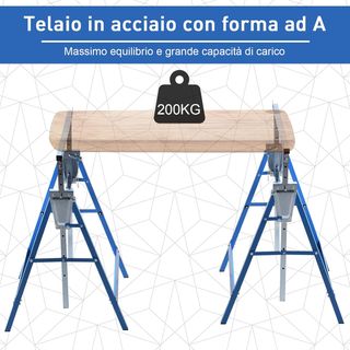 Juego de 2 Caballetes de Trabajo Plegables Capacidad 200 Kg, Altura Regulable 80-130 Cm, Caballetes Telescópicos Ahorra Espacio de Acero para Hacerlo Uno Mismo, Garaje y Jardín, Azul