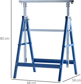 Juego de 2 Caballetes de Trabajo Plegables Capacidad 200 Kg, Altura Regulable 80-130 Cm, Caballetes Telescópicos Ahorra Espacio de Acero para Hacerlo Uno Mismo, Garaje y Jardín, Azul
