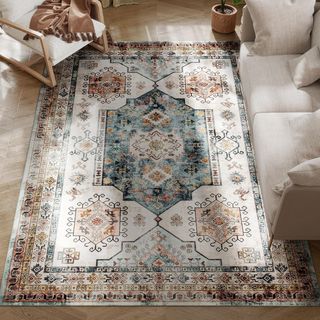 Alfombra Vintage Antideslizante y Lavable, Alfombra para Sala de Estar y Dormitorio de Pelo Corto, 230X160 Cm, Multicolor