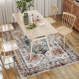 Alfombra Vintage Antideslizante y Lavable, Alfombra para Sala de Estar y Dormitorio de Pelo Corto, 230X160 Cm, Multicolor