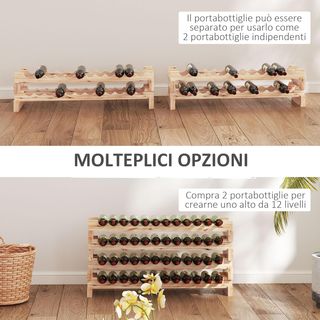 Scaffale per Bottiglie in Legno di Abete, Cantinetta per Bottiglie con 4 Ripiani per 48 Bottiglie e Peso Massimo di 60 Kg, 114X28X56.5 Cm, Legno Naturale