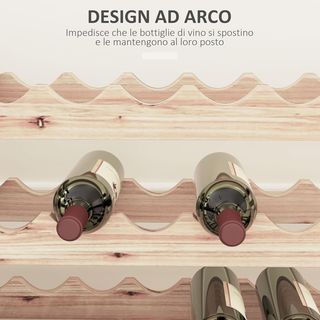 Scaffale per Bottiglie in Legno di Abete, Cantinetta per Bottiglie con 4 Ripiani per 48 Bottiglie e Peso Massimo di 60 Kg, 114X28X56.5 Cm, Legno Naturale