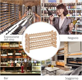 Scaffale per Bottiglie in Legno di Abete, Cantinetta per Bottiglie con 4 Ripiani per 48 Bottiglie e Peso Massimo di 60 Kg, 114X28X56.5 Cm, Legno Naturale