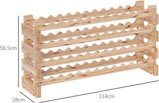 Scaffale per Bottiglie in Legno di Abete, Cantinetta per Bottiglie con 4 Ripiani per 48 Bottiglie e Peso Massimo di 60 Kg, 114X28X56.5 Cm, Legno Naturale